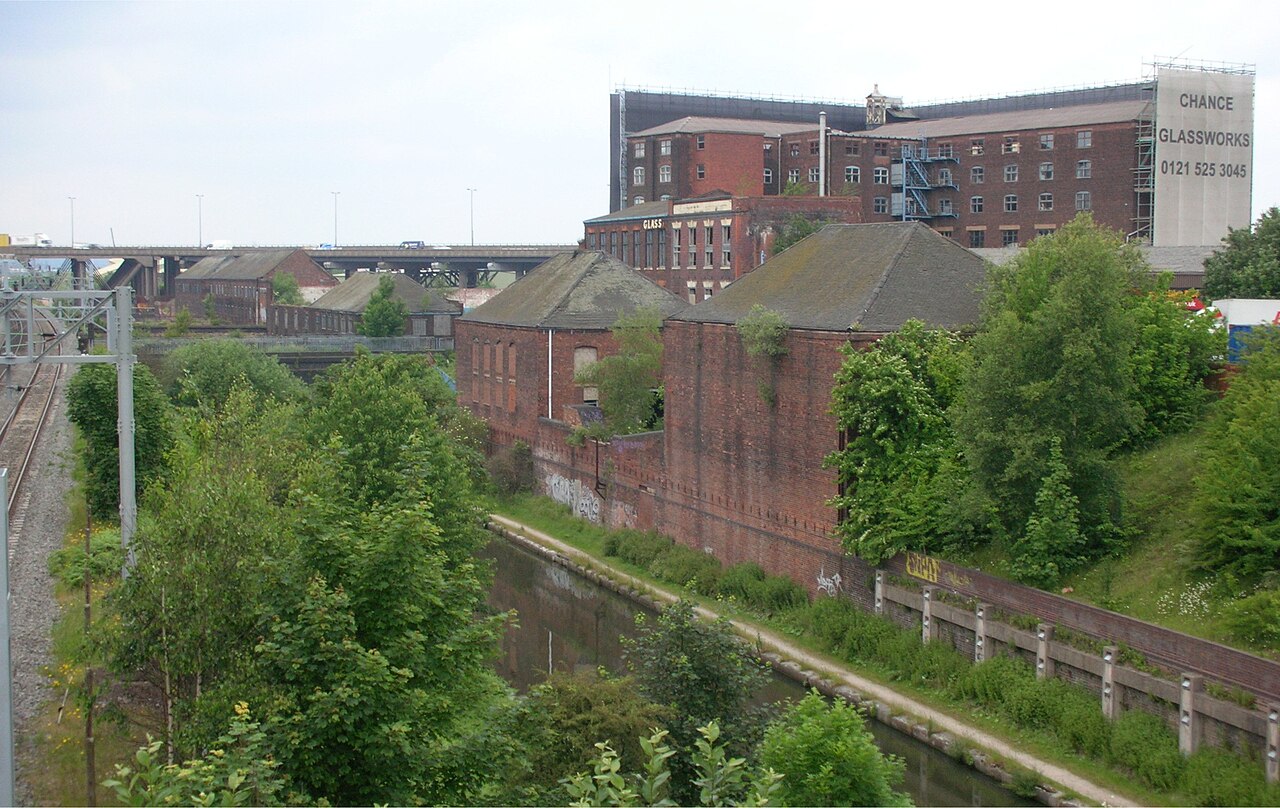 Chance's Glassworks beside the Birmingham Canal New Main Line in Smethwick