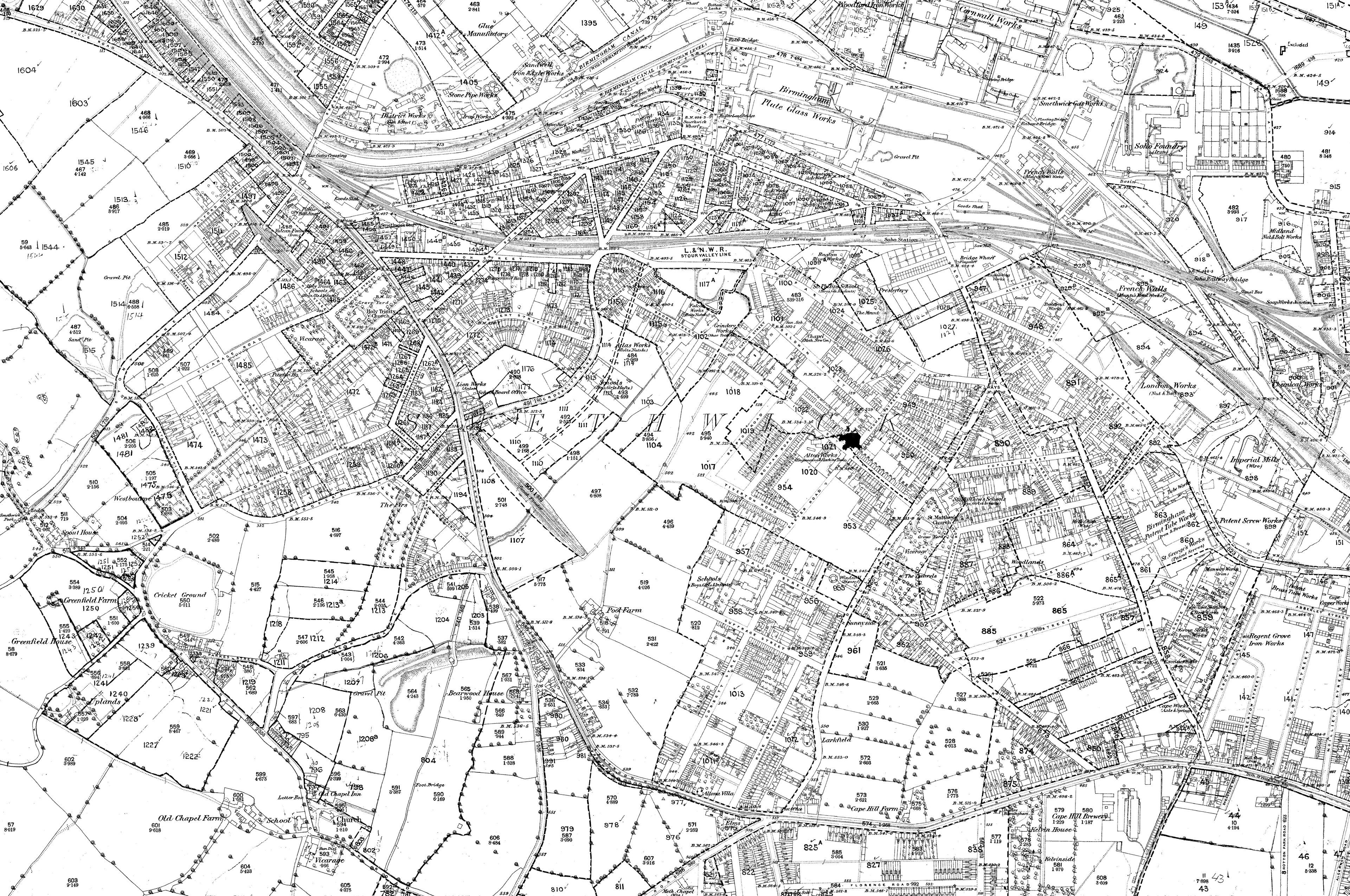 Historic Ordnance Survey map showing Smethwick between 1884 and 1891