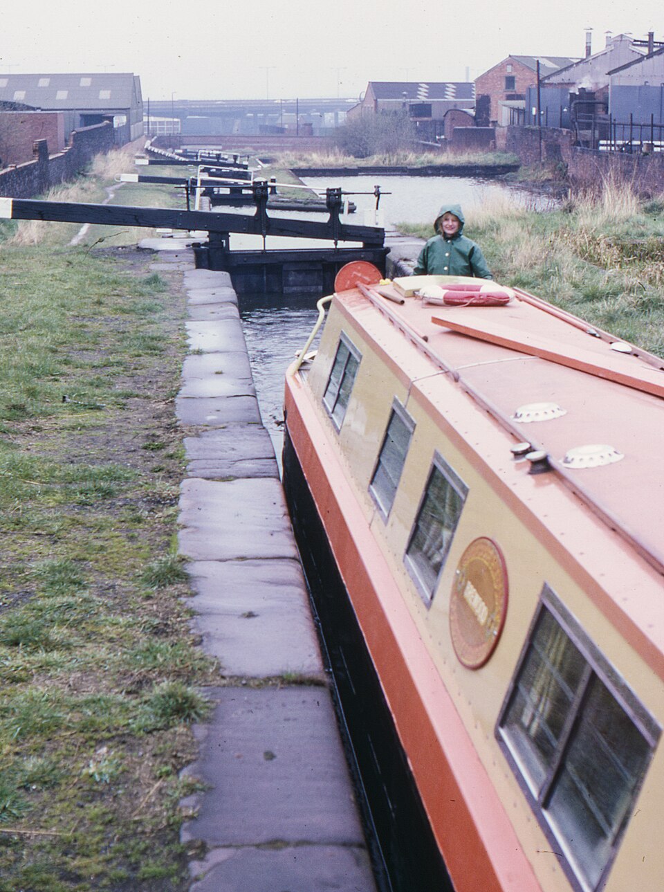 Narrowboat in Oldbury Locks on the Titford Canal in 1978