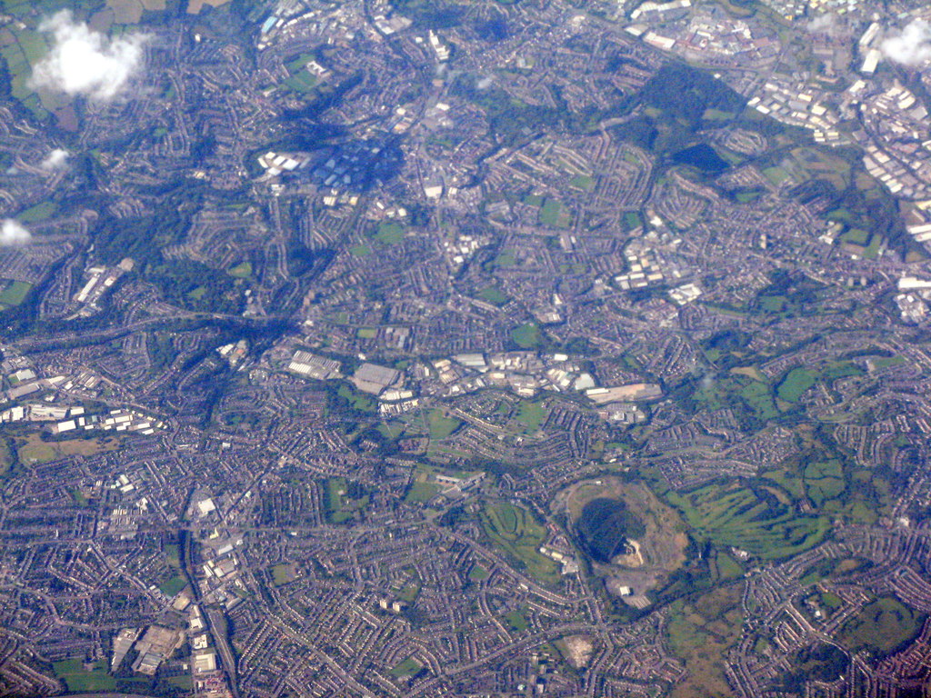 Aerial view of a stone quarry in the Rowley Hills at Rowley Regis